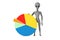 Scary Gray Humanoid Alien Cartoon Character Person Mascot with Info Graphics Business Pie Chart. 3d Rendering