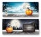 Scary Halloween banners with pumpkins and wooden sign.