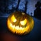 Scary halloween pumpkin in dark forest