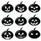Scary Halloween pumpkins characters icons set in black and white