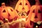 Scary halloween pumpkins jack-o-lantern candle lit