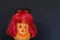 Scary Halloween pumpkins with red hair and