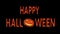 Scary happy halloween title animation. Spooky laughing pumpkin flying towards camera, forming the o of halloween, then flying into