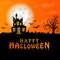 Scary haunted Halloween house in front moon vector illustration