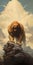 Scary Lion On Mountain: Adventure Pulp Style Fantasy Illustration