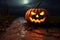 Scary looking Halloween pumpkin. Generative AI