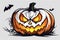 Scary looking Halloween pumpkin, white background