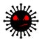 Scary monster-coronavirus with face. Black silhouette of a monster in the image of a covid-19 with frightening eyes and a smile.