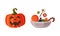 Scary pumpkin, candies and sweets. Witchcraft attributes, halloween objects cartoon vector illustration