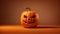 A scary sinister Halloween pumpkin on the orange ground