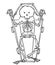 Scary skeleton in coffin in cartoon style. Halloween character. Coloring page