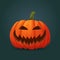 Scary smiling orange oval pumpkin.Halloween icon.