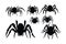 Scary spider sitting silhouette set vector on a white background. Poisonous insects silhouette collection. Spider front side in