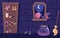 Scary witch room interior - Halloween banner with magic potion shelf