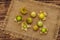 Scattered edible physalis with dry husk