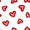 Scattered hearts drawn watercolor brush. Seamless pattern.