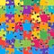 Scattered jigsaw puzzle colorful pieces or details