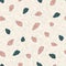 Scattered petal vector seamless pattern background. Floating teal pink petals on textured trailing stems backdrop. Hand