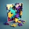 scattered pieces of puzzles, AI generated symbolic image of the concept of autism
