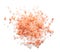 Scattered pink himalayan salt on background, top view