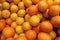 Scattered ripe yellow tangerines