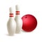 Scattered skittle and bowling ball. Vector