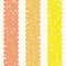 Scattered white brush texture on scalloped orange and yellow vertical stripes. Seamless geometric vector pattern on