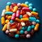 A scattering of different capsules and tablets - AI generated image