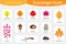 Scavenger hunt, autumn walk, different colorful autumn pictures for children, fun education search game for kids, development for