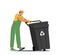 Scavenger in Uniform Pull Litter Bin. Trash and Wastes Recycling, City Cleaning Service Work. Employee Cleaning Garbage