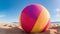 A Scene Of An Enchantingly Mesmerizing Beach Ball On A Sandy Beach AI Generative