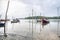 Scene of fishing boats harbor at the seaside