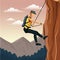 Scene landscape man mountain descent with harness rock climbing