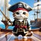 The scene before me is quite fascinating - a full-bodied, one-eyed pirate cat stands proudly on the bow of a ship