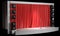 Scene with a red curtain and acoustic speakers.