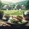 A scene reveals cucumber sandwiches arranged on a plate, with in background