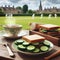 A scene reveals cucumber sandwiches arranged on a plate, with in background