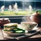 A scene reveals cucumber sandwiches arranged on a plate, with in background