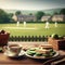 A scene reveals cucumber sandwiches arranged on a plate, with in background