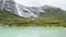 A scene of a very rainy day in the Briksdal Glacier Valley, Norway