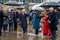 scene during the wreath-laying ceremony in Hamburg - British king Charles III. scratches his eyebrow