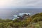 Scenery Atlantic ocean view with sun flare . geothermal termas da Ferraria. tourist trip to sao miguel island, azores, portugal