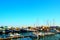 Scenery of Fano port with docked boats and waters