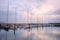 Scenery of fishing boats and yachts parking in marina under cloudy sky in I-lan, Taiwan