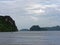 Scenery of Khao Lom Muak, Ao Manao, Prachuap Khiri Khan with beach, sea, mountain, sky, and island, Thailand