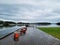 Scenery of the lake and the empty shore on a cloudy day