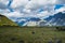 Scenery with Mount Cook, view from valley.