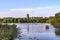 The scenery of the North Lake National Wetland Park in Changchun, China with lotus in full bloom