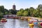 The scenery of the North Lake National Wetland Park in Changchun, China with lotus in full bloom