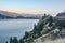 Scenery overview of Okanagan lake on summer sunset